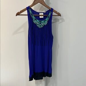 Rio Rac Blue Sleeveless Top with Beaded Neckline